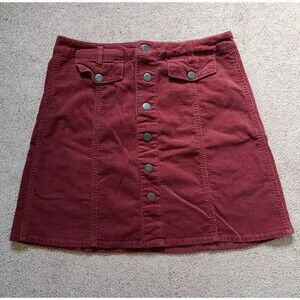 Mossimo Supply Co Faux Corduroy Mini Skirt Bottons Front Red Marron Women's Sz 8